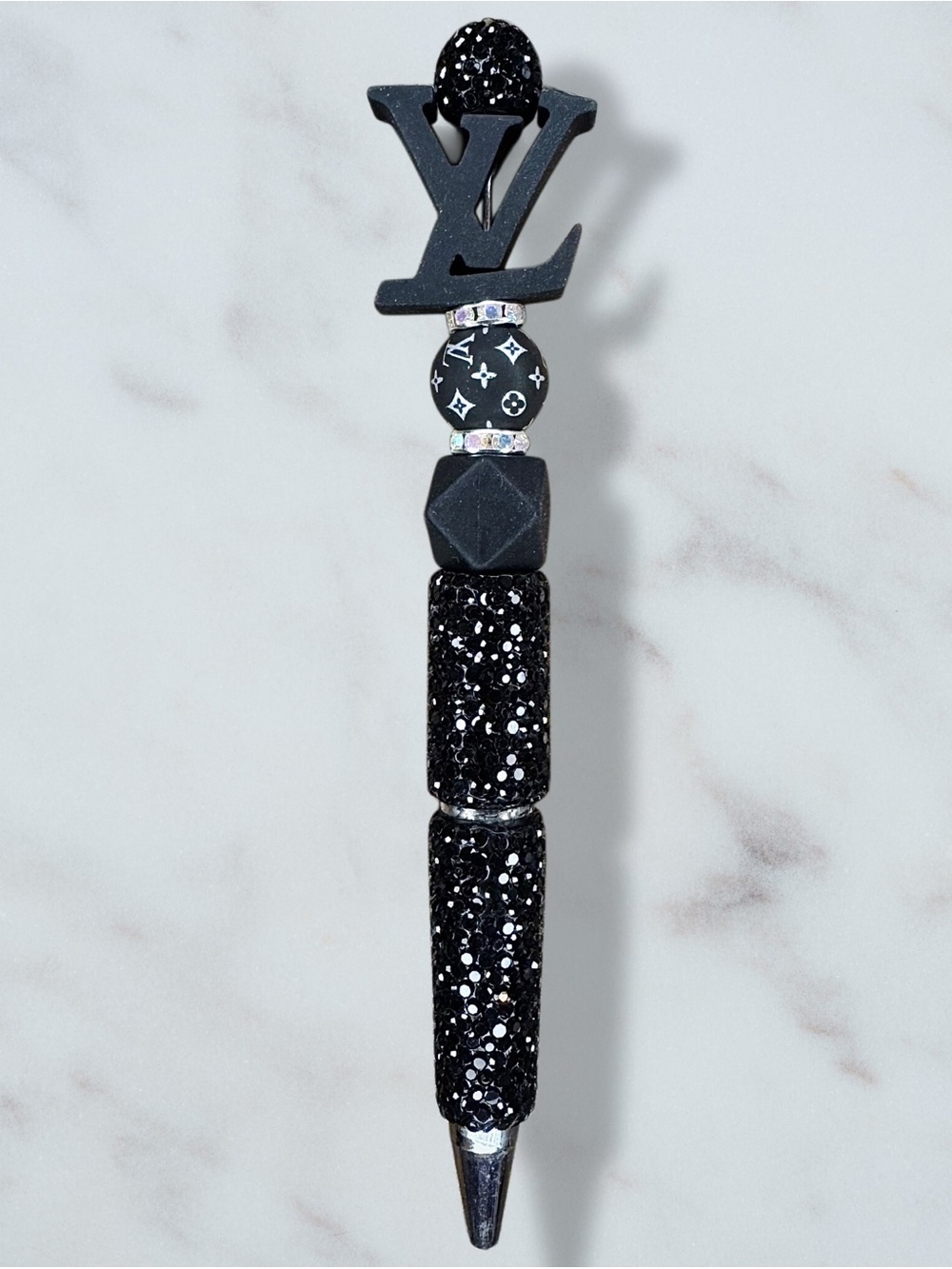 Fashion LV Black Rhinestone Twist Pen